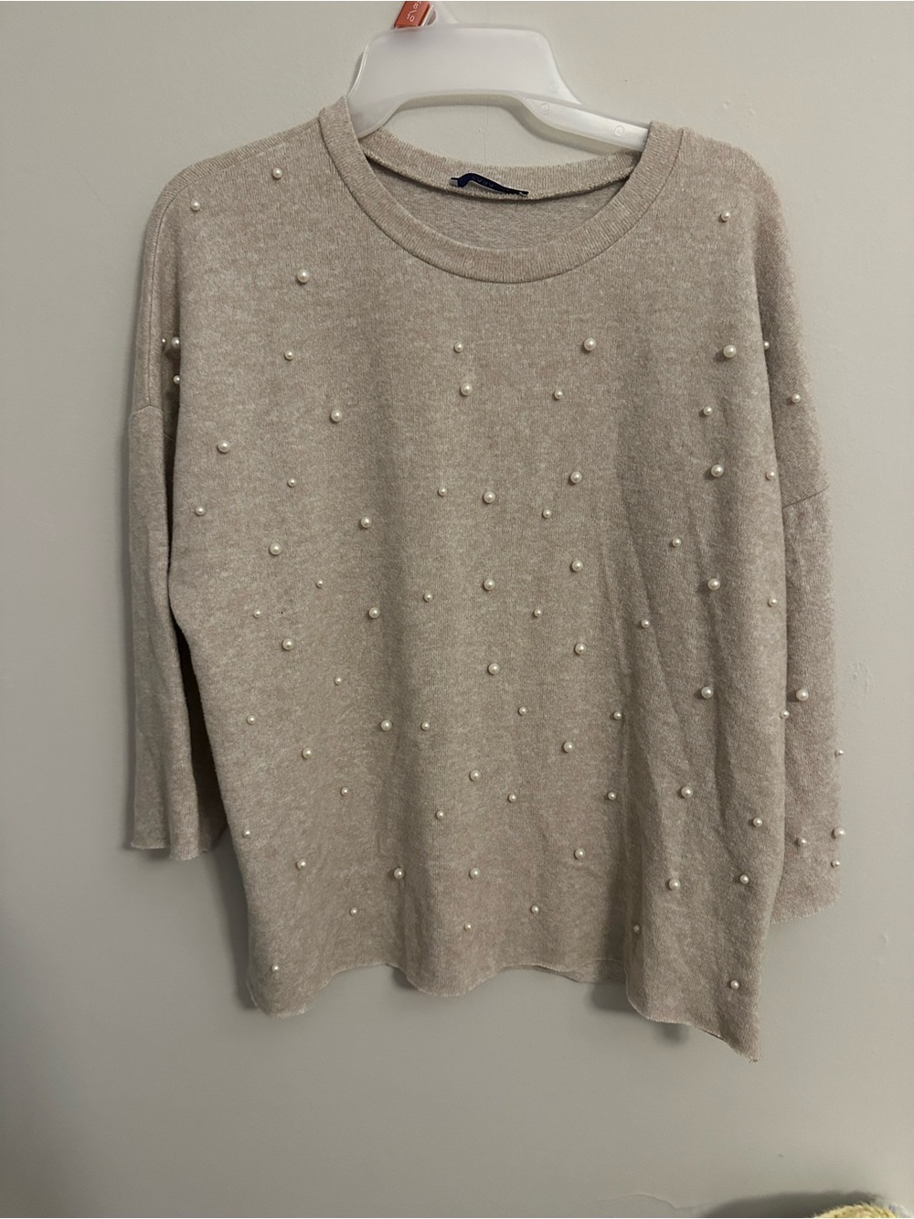 Zara Pearl-Embellished Crewneck Sweater - Cream